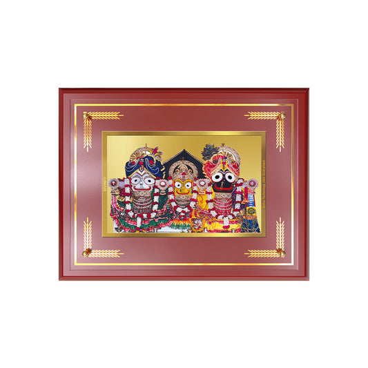 Diviniti 24K Gold Plated Lord Jagannath, Subhadra & Balabhadra Blessing Tabletop Photo Frame | Divine Protection, Harmony & Spiritual Grace
