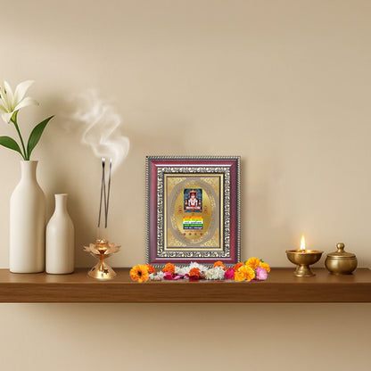 Lord Adinath (Rishabhdev) with Namokar Mantra Divine Jain Tirthankara Sacred Royal Tabletop Frame in 24K Gold Plated Foil