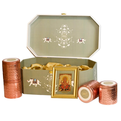 Diwali Gift Hamper | Four Premium Containers with Ganesha 24K Gold Plated Foil Photo Frame in Designer Box