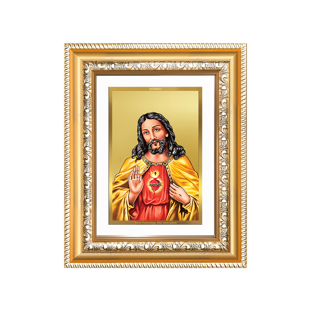 Diviniti 24K Gold Plated Jesus Christ (Classic) Divine Wall and Table Top Frame for Home Mandir & Office Decor | Luxury Spiritual Gift