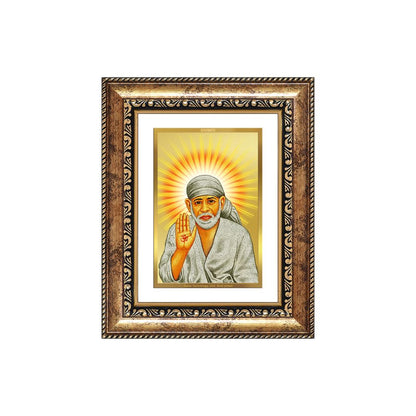 Diviniti 24K Gold Plated Sai Baba With Blessings (Classic) Divine Wall and Table Top Frame for Home Mandir & Office Decor | Luxury Spiritual Gift