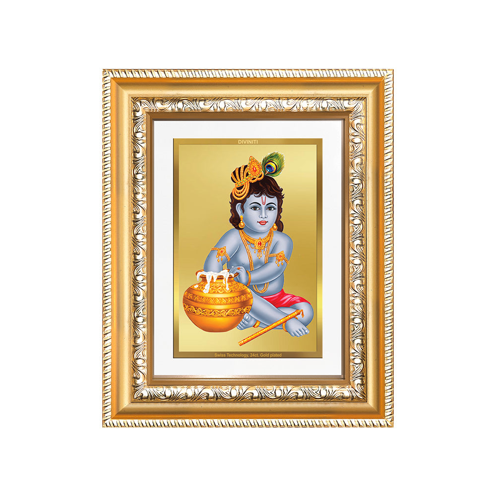 Diviniti 24K Gold Plated Bal Gopal Divine Wall and Table Top Frame for Home Mandir & Office Decor | Luxury Spiritual Gift