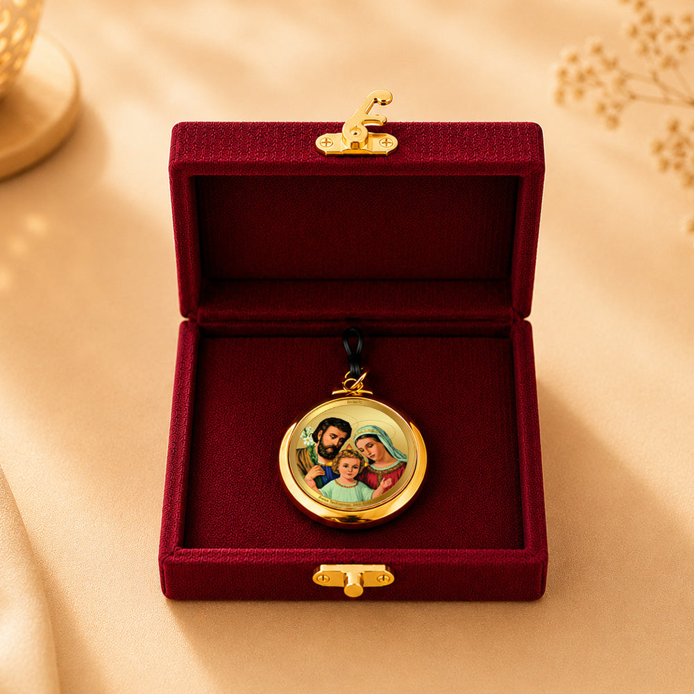 Diviniti 24K Double sided Gold Plated Pendant Holy Family & Holy Cross | 28MM Flip Coin