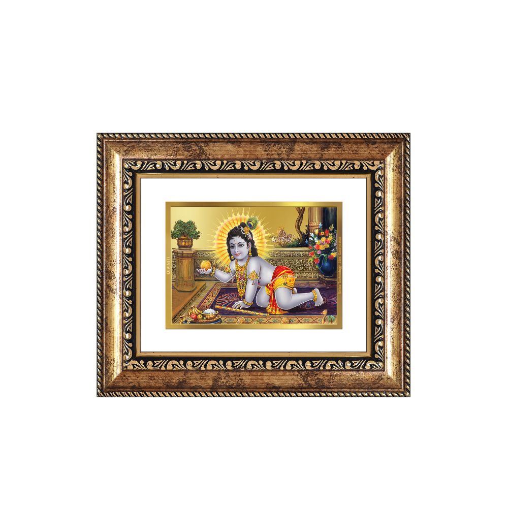 Diviniti 24K Gold Plated Laddu Gopal Divine Table Top Frame for Home Mandir & Office Decor | Luxury Spiritual Gift