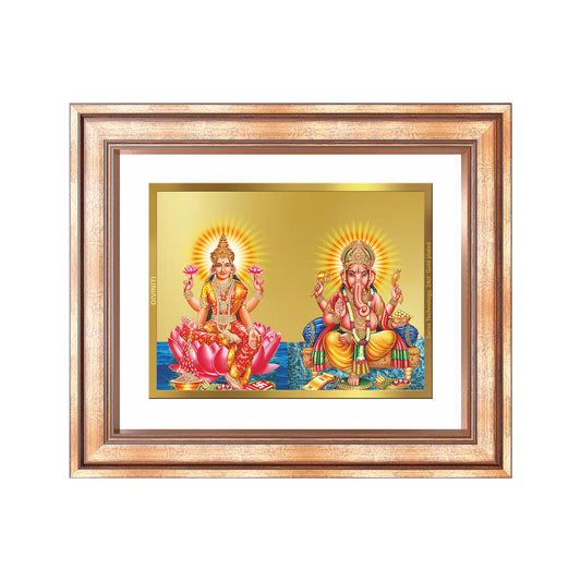Diviniti 24K Gold Plated Lakshmi Ganesha (Classic) Divine Wall Frame for Home Mandir & Office Decor | Luxury Spiritual Gift