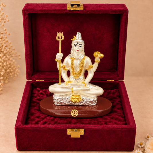 DIVINITI 999 Silver-Plated Lord Shiva Idol | Car & Home Décor | Gift Box | 8x7 CM
