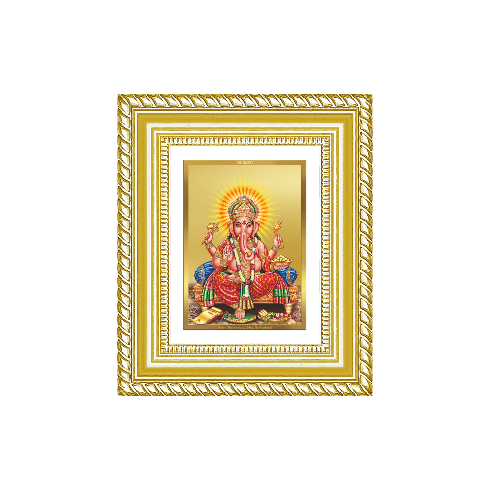 Diviniti 24K Gold Plated Ganesha Divine Table Top Frame for Home Mandir & Office Decor | Luxury Spiritual Gift