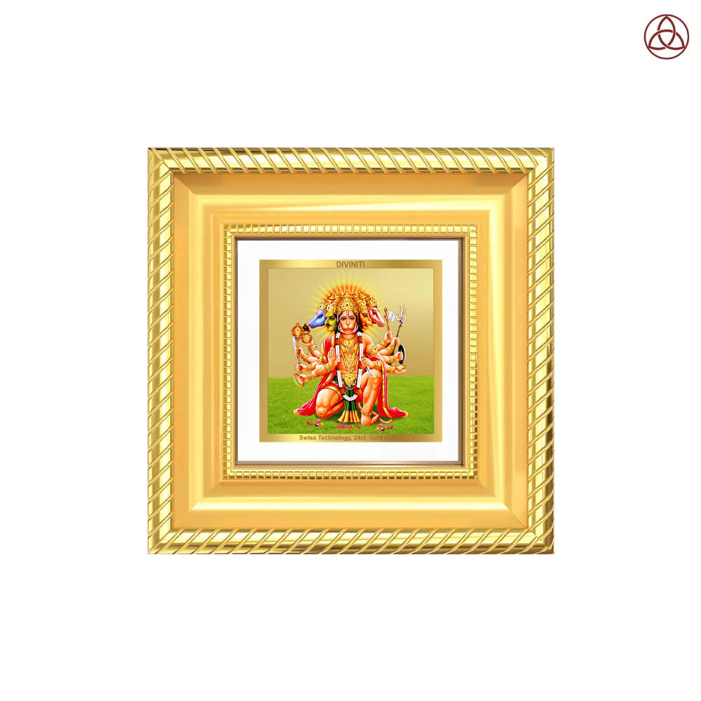 Panchmukhi Hanuman | Five-Faced Hanuman Tabletop Frame in 24K Gold Plated Foil