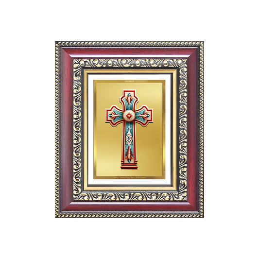 Diviniti 24K Gold Plated Holy Cross (Classic) Divine Table Top Frame for Home Mandir & Office Decor | Luxury Spiritual Gift