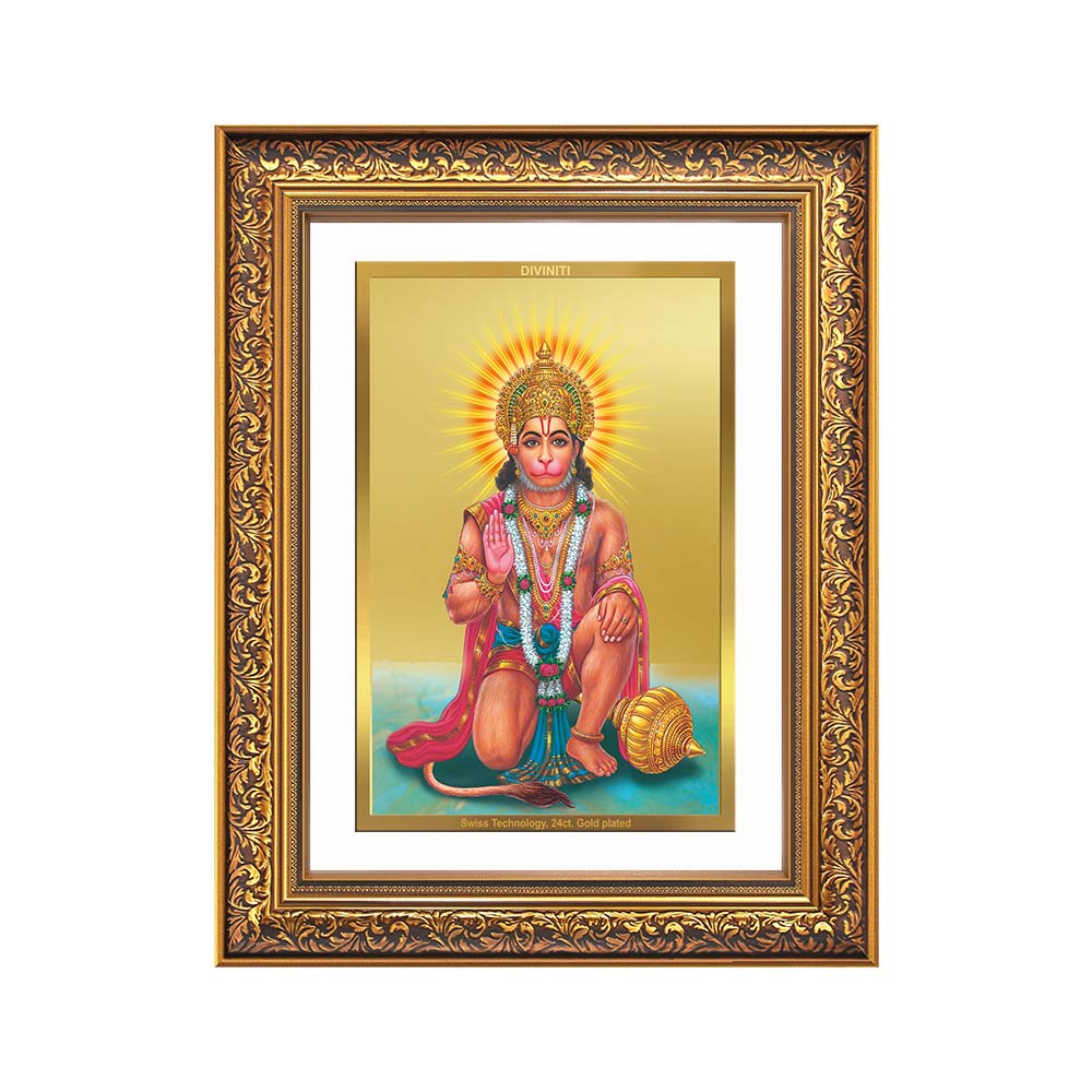 Diviniti 24K Gold Plated Ashirwad Hanuman (Classic) Divine Wall Frame for Home Mandir & Office Decor | Luxury Spiritual Gift