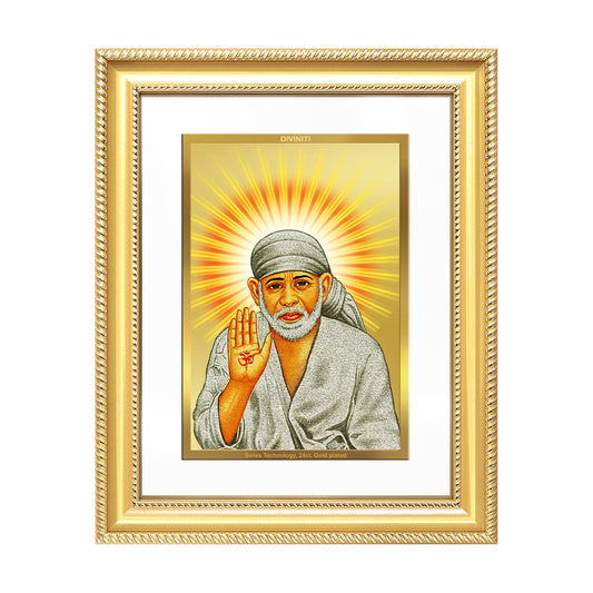 Diviniti 24K Gold Plated Sai Baba With Blessings (Classic) Divine Wall Frame for Home Mandir & Office Decor | Luxury Spiritual Gift