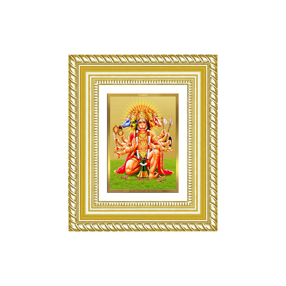 Diviniti 24K Gold Plated Panchmukhi Hanuman Divine Table Top Frame for Home Mandir & Office Decor | Luxury Spiritual Gift