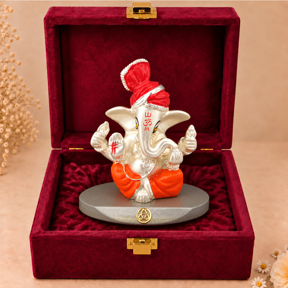 DIVINITI 999 Silver-Plated Ganesha Idol | Car & Home Décor | Gift Box | 7x7 CM