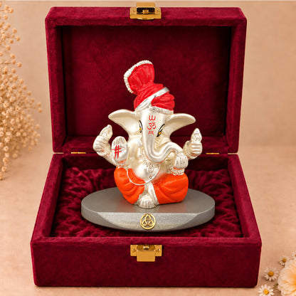 DIVINITI 999 Silver-Plated Ganesha Idol | Car & Home Décor | Gift Box | 7x7 CM