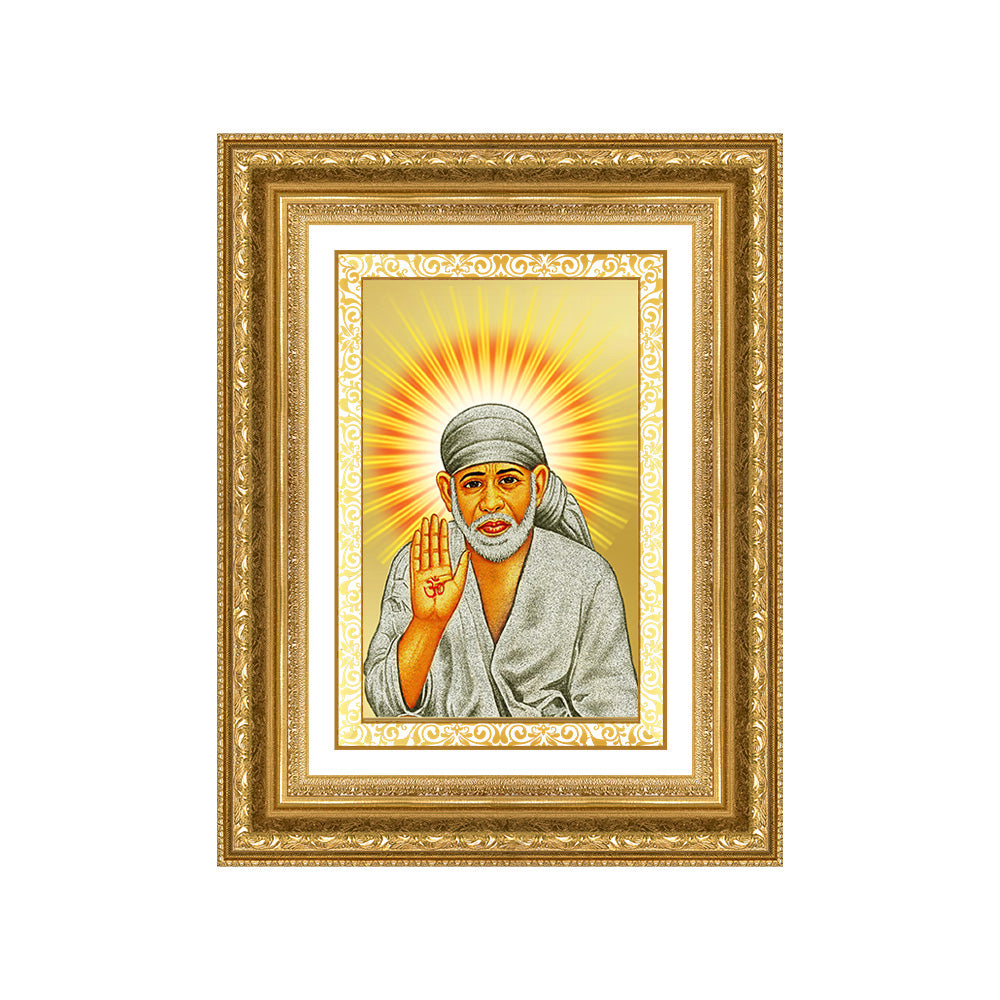 Diviniti 24K Gold Plated Sai Baba With Blessings (Classic) Divine Wall Frame for Home Mandir & Office Decor | Luxury Spiritual Gift