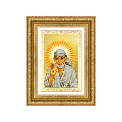Diviniti 24K Gold Plated Sai Baba With Blessings (Classic) Divine Wall Frame for Home Mandir & Office Decor | Luxury Spiritual Gift