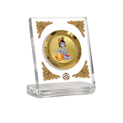 Bal Gopal Diviniti Premium Gold on Gold 24K gold plated car dashboard frame in a clear display.