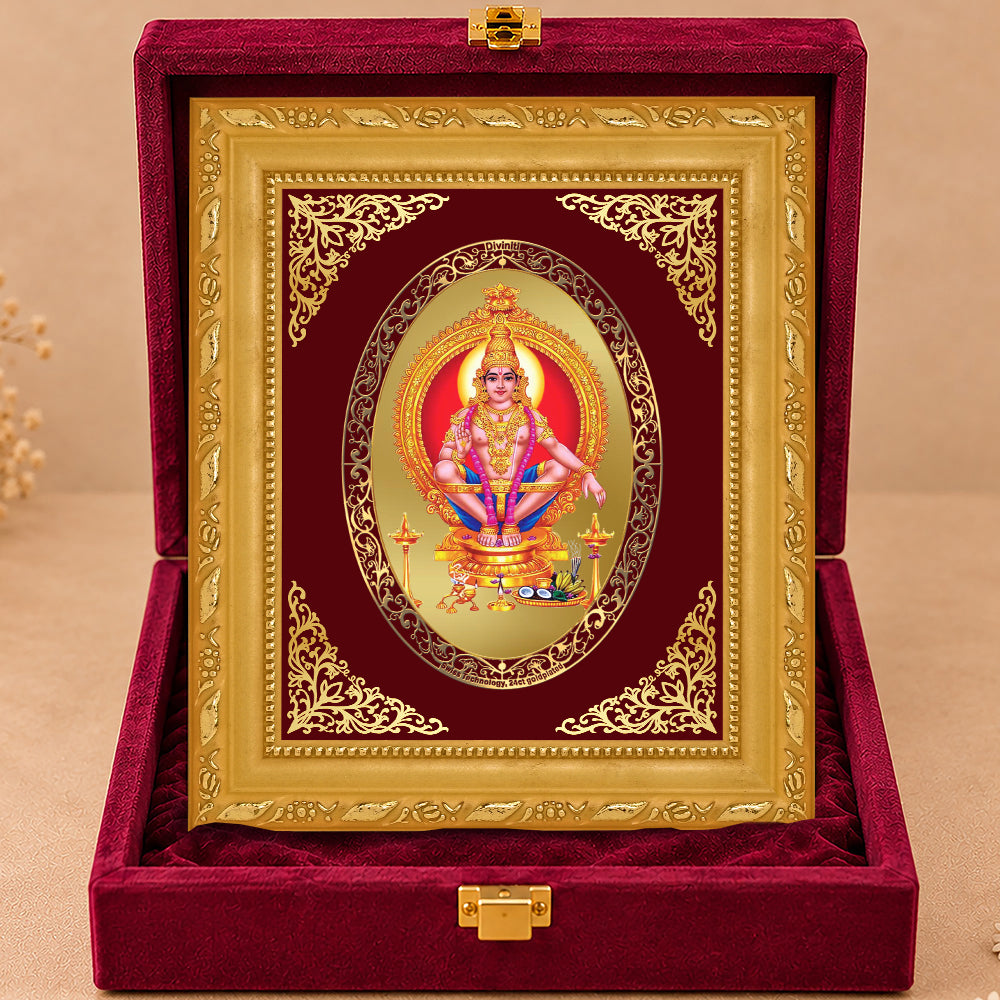 24K Gold-Plated Lord Ayyappan Frame | Premium Gift Box | 21.5x17.5 CM