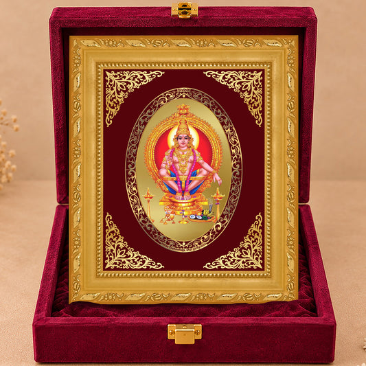 24K Gold-Plated Lord Ayyappan Frame | Premium Gift Box | 21.5x17.5 CM