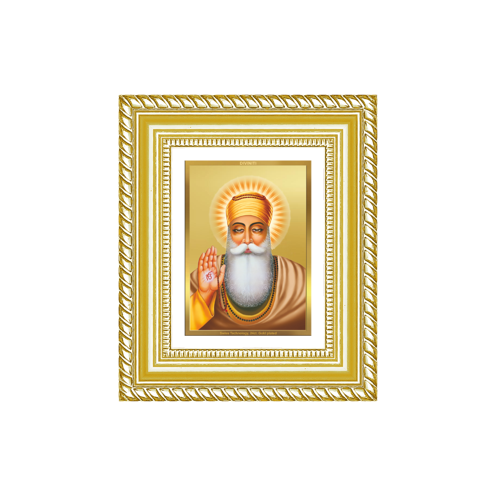 Diviniti 24K Gold Plated Guru Nanak Dev Ji Sacred Sikh Table Top Frame for Home Decor & Office Ambiance | Premium Spiritual Gift