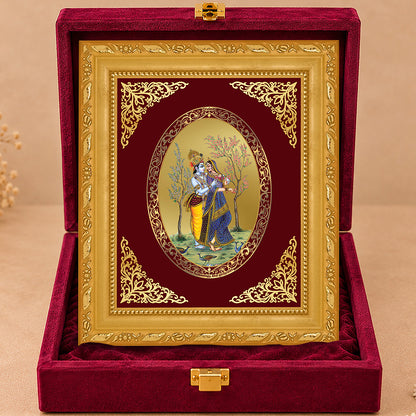 24K Gold-Plated Radha Krishna with Peacock Frame | Premium Gift Box | 16x13.5 CM