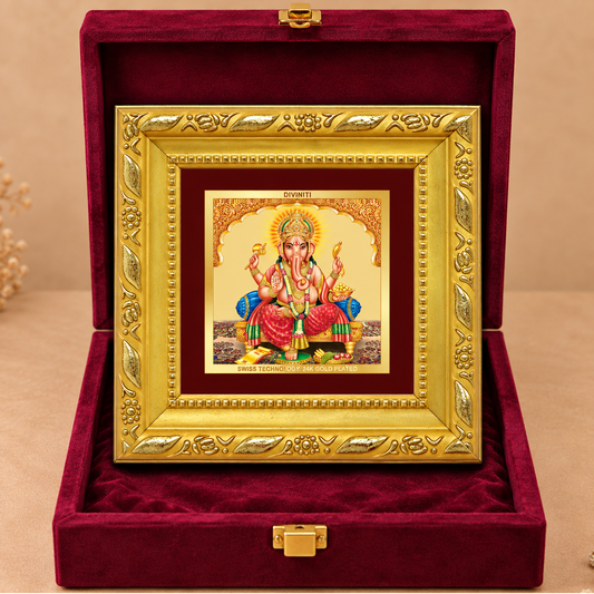 24K Gold-Plated Lord Ganesha Frame | Premium Gift Box | 10x10 CM