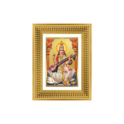 Diviniti 24K Gold Plated Saraswati Mata (Classic) Divine Wall Frame for Home Mandir & Office Decor | Luxury Spiritual Gift