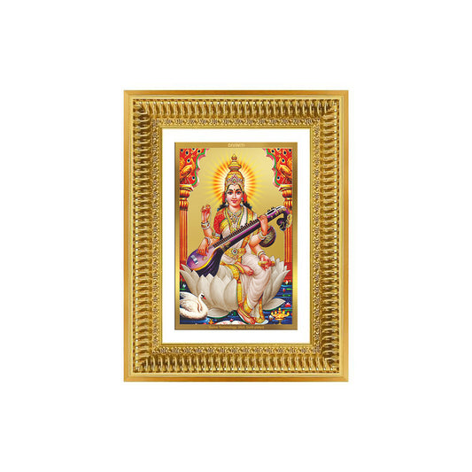Diviniti 24K Gold Plated Saraswati Mata (Classic) Divine Wall Frame for Home Mandir & Office Decor | Luxury Spiritual Gift