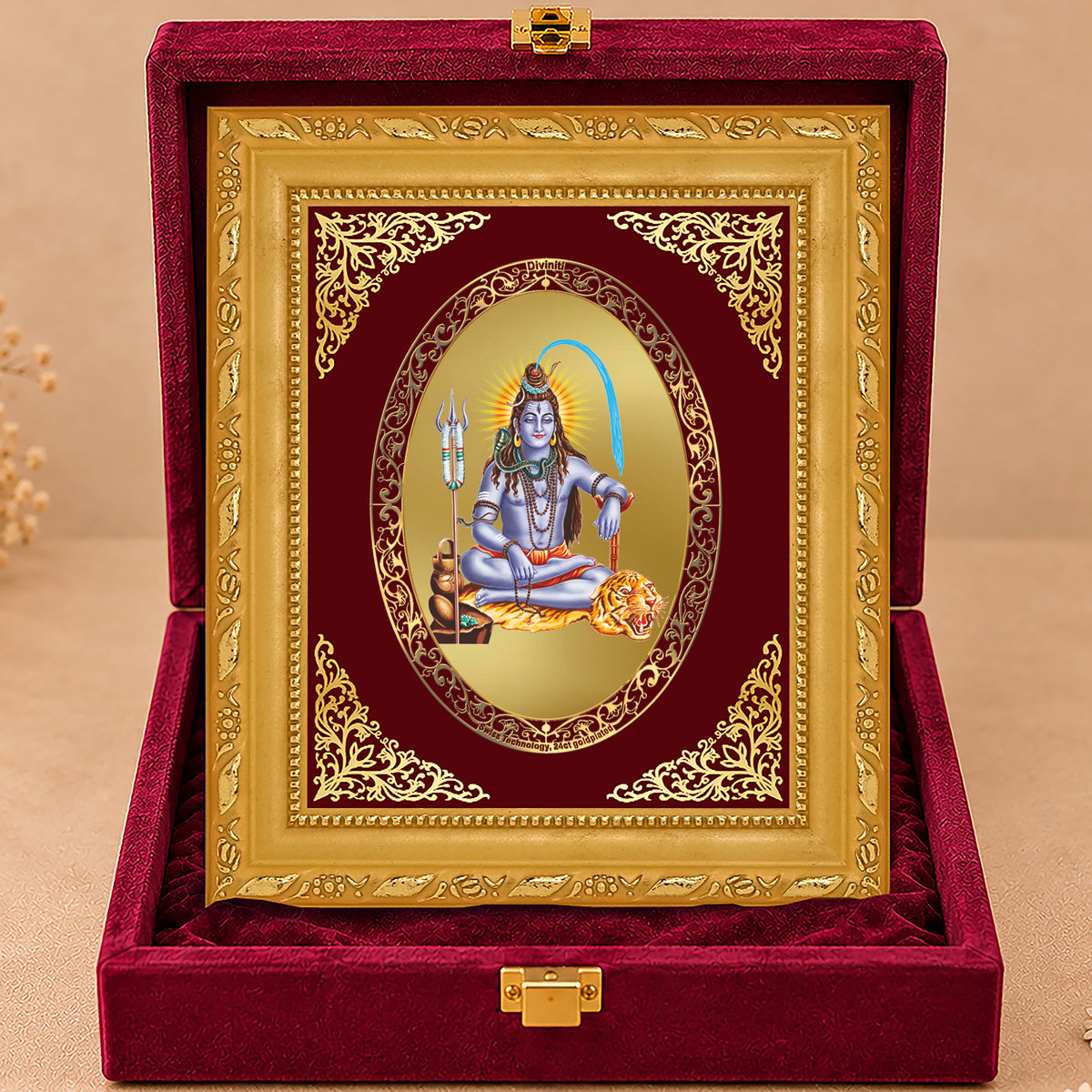 24K Gold-Plated Lord Shiva Frame | Premium Gift Box | 21.5x17.5 CM