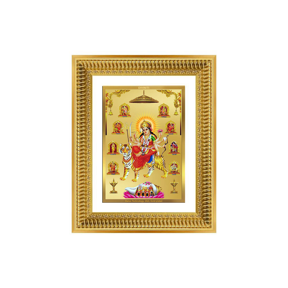 Diviniti 24K Gold Plated Nav Durga (Classic) Divine Wall Frame for Home Mandir & Office Decor | Luxury Spiritual Gift