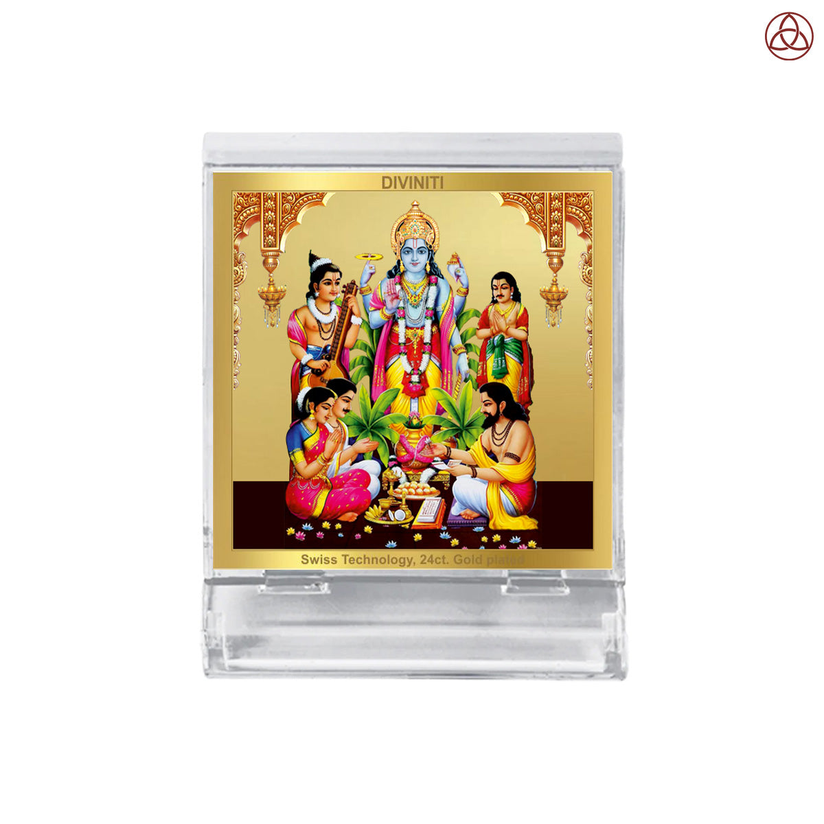 Lord Satyanarayan | Divine Vishnu Form Car Dashboard & Tabletop Photo Frame in 24K Gold Plated Foil