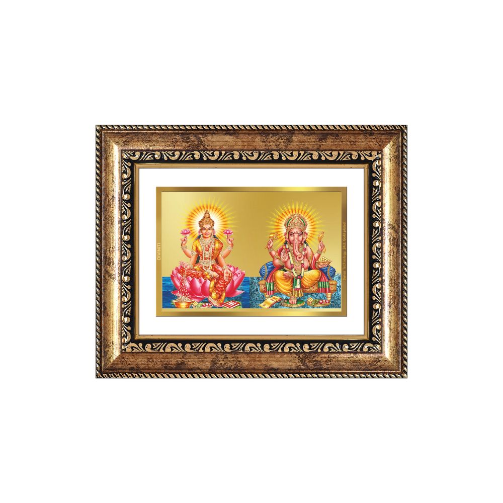 Diviniti 24K Gold Plated Lakshmi Ganesha (Classic) Divine Wall and Table Top Frame for Home Mandir & Office Decor | Luxury Spiritual Gift