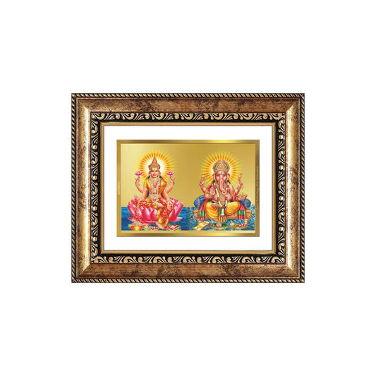 Diviniti 24K Gold Plated Lakshmi Ganesha (Classic) Divine Wall and Table Top Frame for Home Mandir & Office Decor | Luxury Spiritual Gift