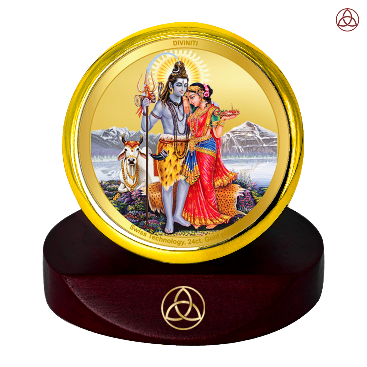 Diviniti 24K Gold Plated Shiv Parivar Photo Frame for Car Dashboard Idols, Home Decor, Table Top, Puja Room Worship and Festival Gift MCF1CGOLD (5.5x5 CM)