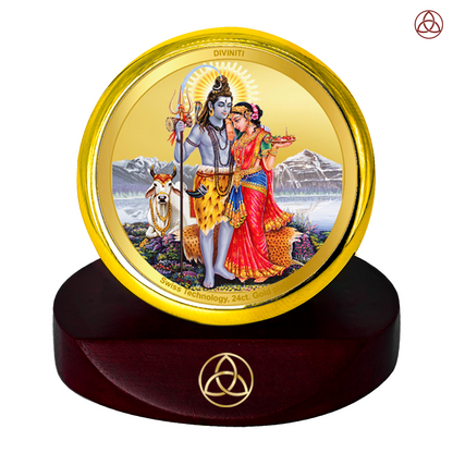 Diviniti 24K Gold Plated Shiv Parivar Photo Frame for Car Dashboard Idols, Home Decor, Table Top, Puja Room Worship and Festival Gift MCF1CGOLD (5.5x5 CM)