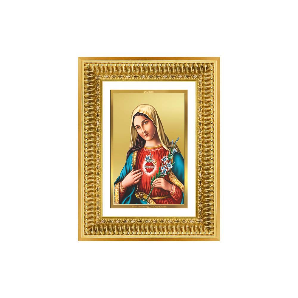 Diviniti 24K Gold Plated Mother Mary (Classic) Divine Wall Frame for Home Mandir & Office Decor | Luxury Spiritual Gift