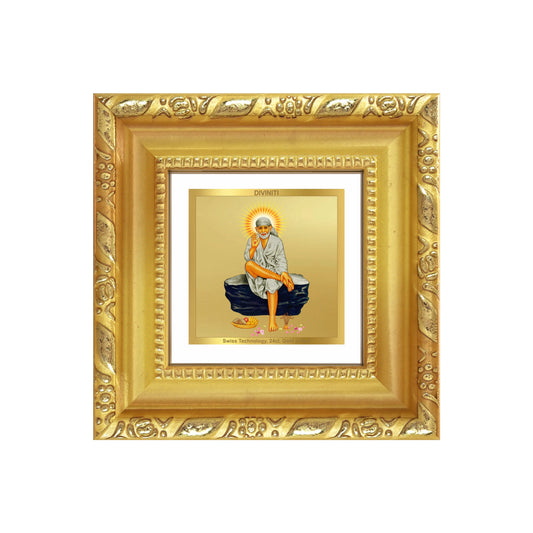 Diviniti Sai Baba of Shirdi Tabletop Photo Frame in 24K Gold Plated Foil | Faith, Peace & Divine Blessings | DG103S1A (10x10 CM)