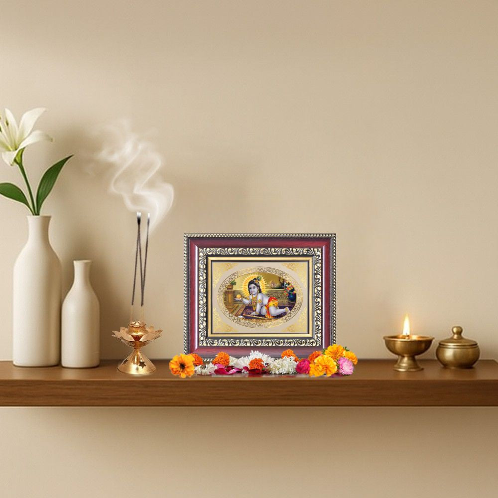 Laddu Gopal (Baby Krishna) Divine Sacred Love & Devotion Royal Tabletop Frame in 24K Gold Plated Foil