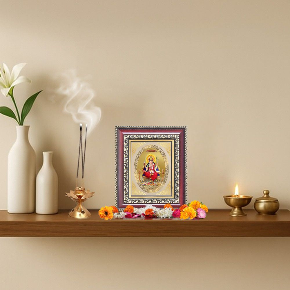 Santoshi Mata Divine Contentment & Wish Fulfillment Sacred Royal Tabletop Frame in 24K Gold Plated Foil