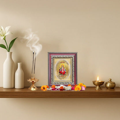 Santoshi Mata Divine Contentment & Wish Fulfillment Sacred Royal Tabletop Frame in 24K Gold Plated Foil
