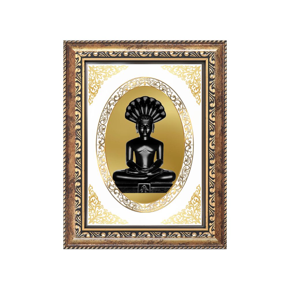 Lord Parshvanath Divine Jain Tirthankara Sacred Protection & Liberation Royal Tabletop Frame in 24K Gold Plated Foil