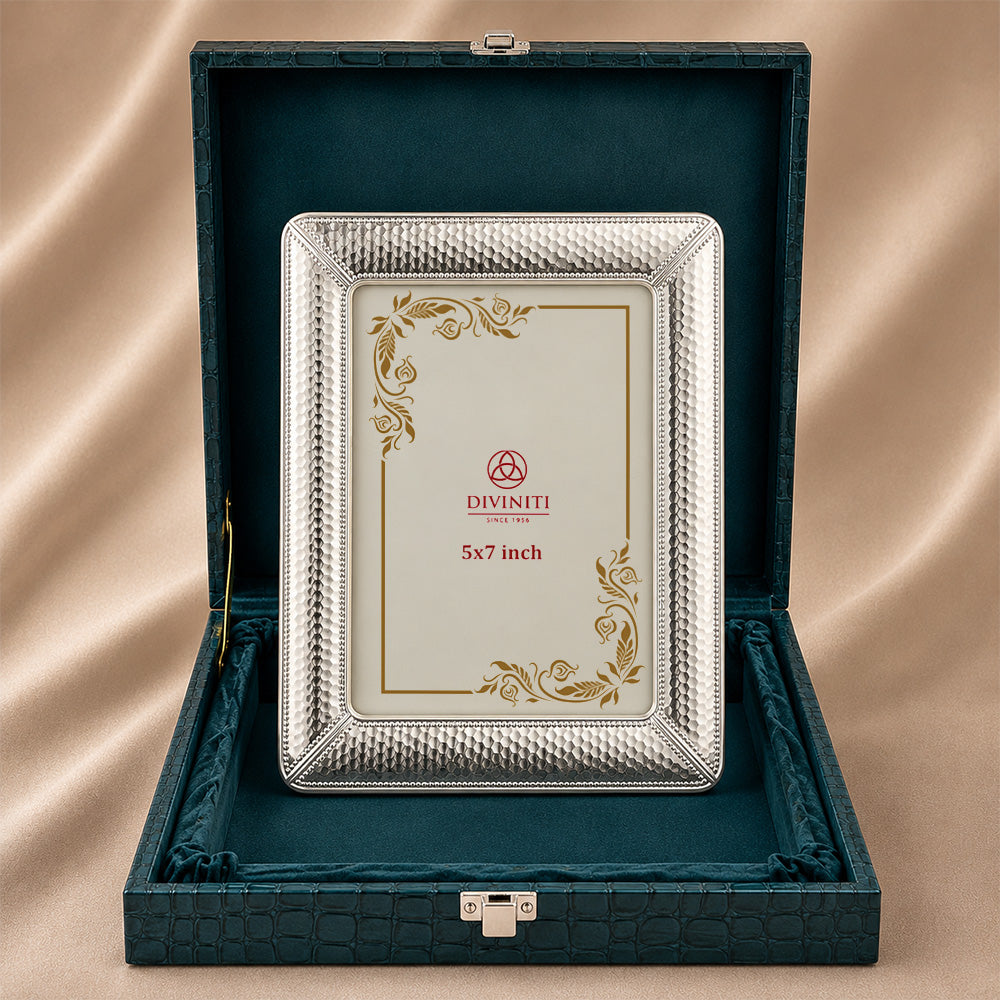 Diviniti Silver-Plated Textured Photo Frame | Elegant Tabletop Picture Frame for Home & Office Décor | 13 x 18 cm