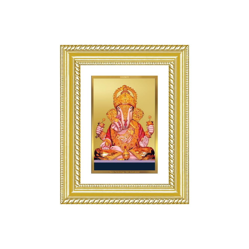 Diviniti 24K Gold Plated Dagadu Ganesha (Classic) Divine Wall and Table Top Frame for Home Mandir & Office Decor | Luxury Spiritual Gift