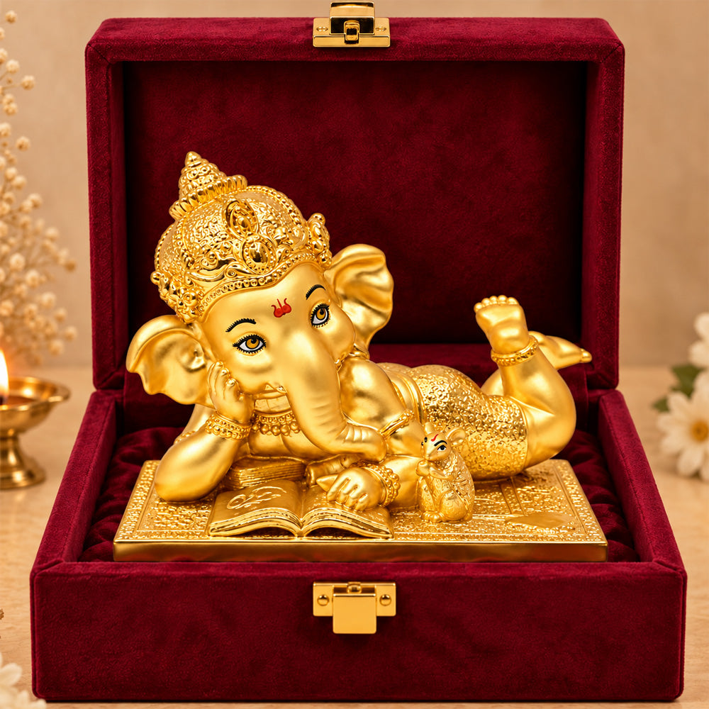 24K Gold-Plated Bal Ganesha Idol | Premium Gift Box | 12x14 CM