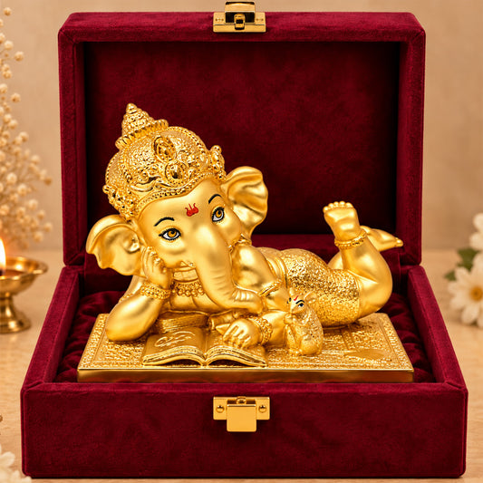 24K Gold-Plated Bal Ganesha Idol | Premium Gift Box | 12x14 CM