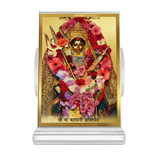 Katyayani Mata | Divine Goddess Car Dashboard & Tabletop Photo Frame in 24K Gold Plated Foil