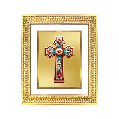 Diviniti 24K Gold Plated Holy Cross (Classic) Divine Wall Frame for Home Mandir & Office Decor | Luxury Spiritual Gift