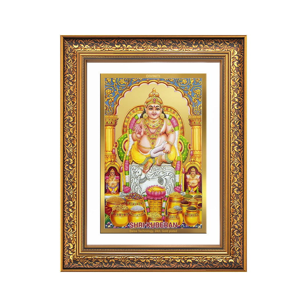 Diviniti 24K Gold Plated Kuber (Classic) Divine Wall Frame for Home Mandir & Office Decor | Luxury Spiritual Gift