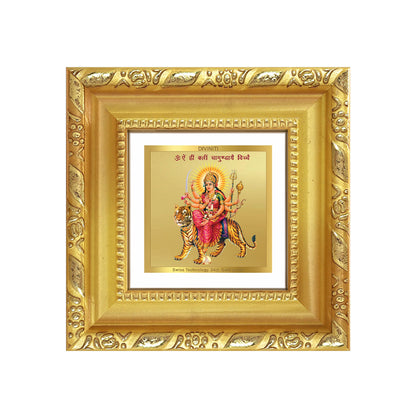 Diviniti Durga with Sacred Mantra Tabletop Photo Frame in 24K Gold Plated Foil | Power, Protection & Divine Energy | DG103S1A (10x10 CM)