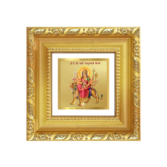 Diviniti Durga with Sacred Mantra Tabletop Photo Frame in 24K Gold Plated Foil | Power, Protection & Divine Energy | DG103S1A (10x10 CM)